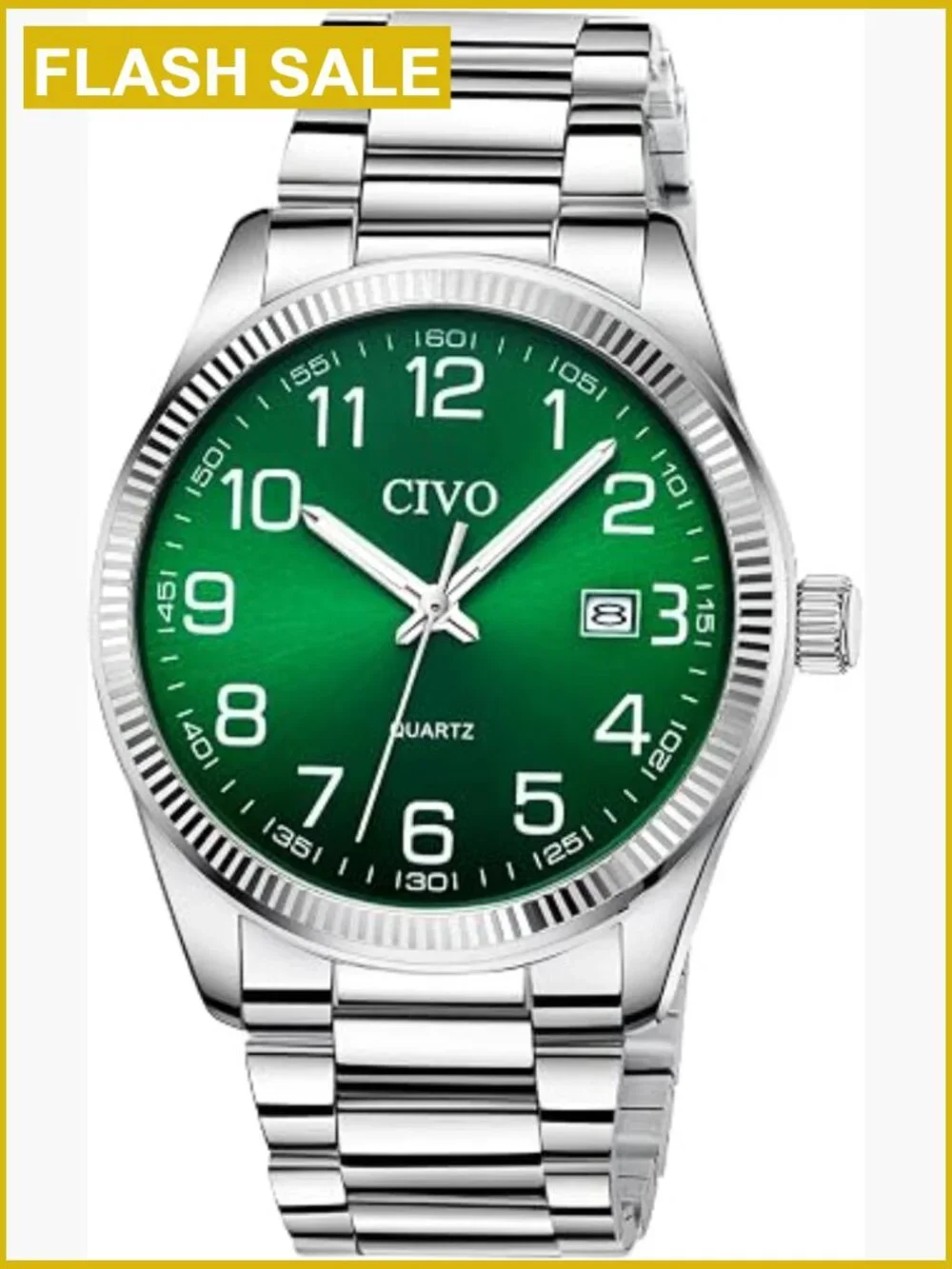 Men's Silver Stainless Steel Dress Watch Easy Read Luminous Date Analog Quartz